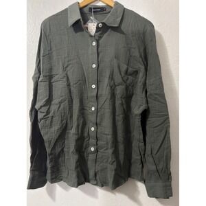 Automet Women's Olive Green Rayon Long‎ Sleeve Button Down Shirt Small